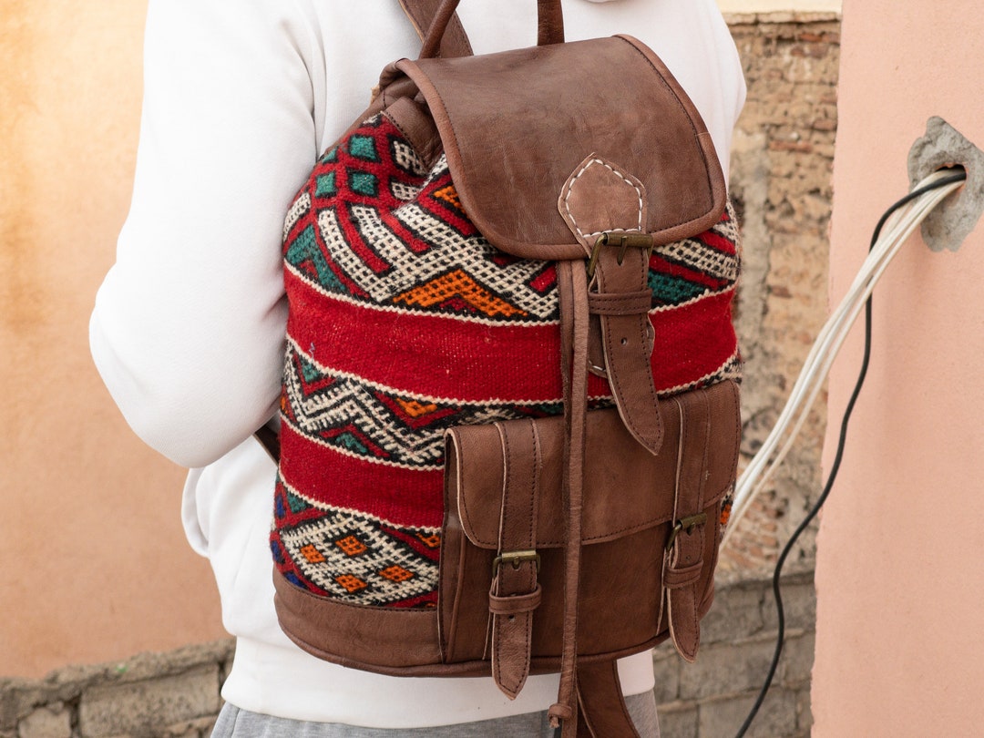 Leather Kilim Backpack for Men and Women Moroccan Kilim Etsy