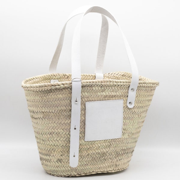 Bolso de rafia de cesta francesa con asas de cuero, bolso de playa, bolso de paja, bolso de lujo