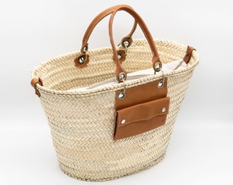 FRENCH BASKET straw bag with leather handles beach bag, straw bag, market basket, Summer bag, Luxury bag