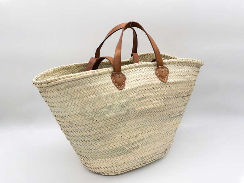 FRENCH BASKET with double flat leather handles, straw bag, beach bag, basket bag, shopping basket, wicker basket with handle, wicker basket image 5