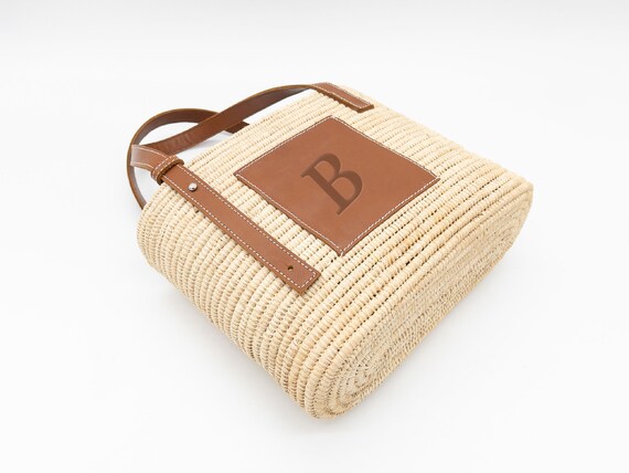 Sac jute naturel deco feuilles + 2 anses