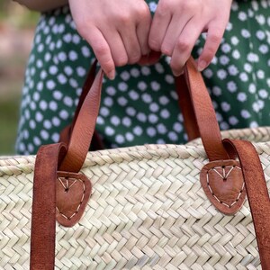 FRENCH BASKET with double flat leather handles, straw bag, beach bag, basket bag, shopping basket, wicker basket with handle, wicker basket image 4