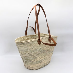 FRENCH BASKET with double flat leather handles, straw bag, beach bag, basket bag, shopping basket, wicker basket with handle, wicker basket image 3