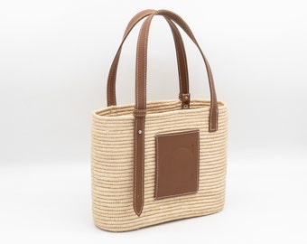FRENCH BASKET raffia bag with leather handles, beach bag, straw bag, luxury bag