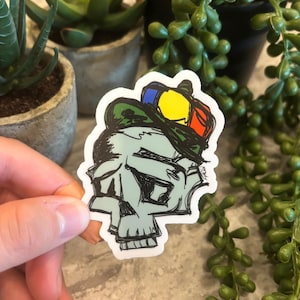 Skater Skull Sticker: Weatherproof Skateboard Decal