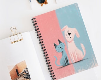 Retro Dog and Cat Spiral Notebook – 6x8 Ruled Journal