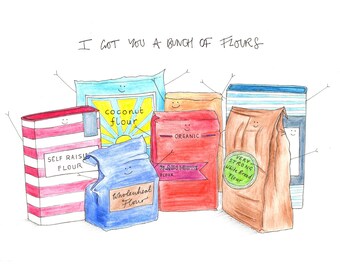 BUNCH OF FLOURS |  A5 Humorous Baking Ingredients/Bunch of Flowers Greetings Card | Vicky's Scribbles