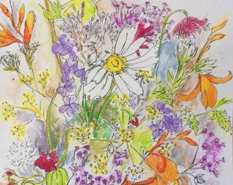 Sommerblumen | A6 Aquarell Stillleben Grußkarte | Vicky es Scribbles