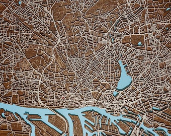 Personalized Wooden City Map, Laser Cut Anniversary Gift