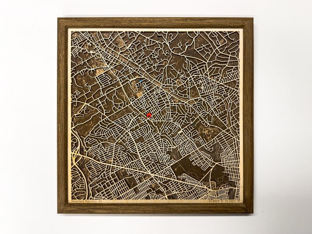 City Map Frame Custom Wooden City Map: Personalized Location Art, Framed Wood Map - Etsy