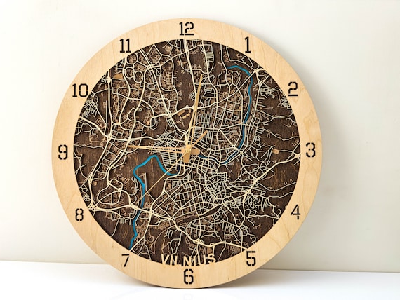 Custom Wooden City Map Clock: Personalized Wall Art