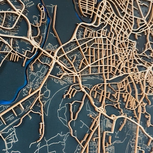 Carte en bois personnalisée découpée au laser : plan de la ville personnalisé de votre choix, carte en bois faite main, carte du lac, carte en bois de Vilnius