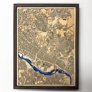 Découpe laser personnalisée de n'importe quel plan de la ville avec rivières époxy, cadeau petite amie, découpé au laser, carte en bois, cadeau de pendaison de crémaillère, cadeau petit ami, carte de Richmond en Virginie