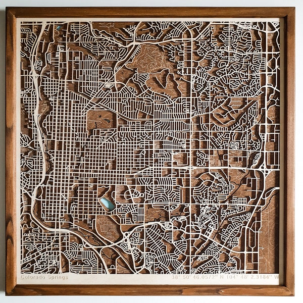 Wooden city map, Personalized wooden map, Colorado springs wooden map, USA wooden map  Gift for him Anniversary gift Valentine's day gift
