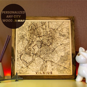Personalisierte Stadt Karte aus Holz, individuelle lasergeschnittene Karte aus Holz, hölzerne Karte von Vilnius, perfekt als Einweihungsgeschenk Valentinstag Geschenk für ihn