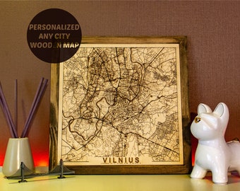 Personalized Laser Cut City Wooden Map: Custom Engraved Birch & Oak