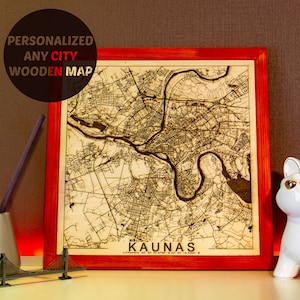 Personalisierte Holzkarte Laser geschnitten Holzkarte Holzkarte Kaunas Karte perfekte Einweihungsgeschenk Benutzerdefinierte Holzkarte Jahrestagsgeschenk für ihn