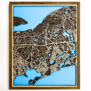 Personnalisez n'importe quelle carte découpée au laser, cadeau personnalisé, décoration d'intérieur de ville, Yarmouth, carte en bois Ma