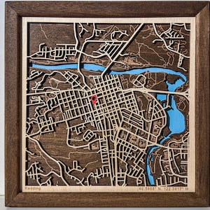 Mapa de madeira personalizado Mapa de madeira marrom personalizado Mapa de corte a laser de qualquer cidade Mapa de madeira gravado Presente para o pai Presente de aniversário para ele