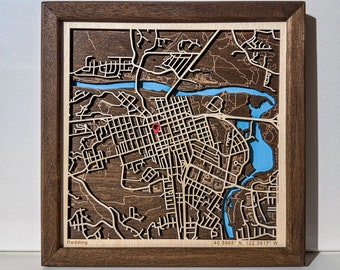 Laser-Cut Wood City Map – Personalized Anniversary Gift