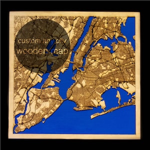 Carte en bois personnalisée, cadeau de pendaison de crémaillère, carte en bois découpée au laser, cadeau de Noël, cadeau de mariage cadeau de fiançailles pour couple, carte en bois de New York
