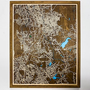 Mapa de madera cortado con láser personalizado, nombre personalizado, ubicación de la ciudad, decoración de pared para el hogar, regalo de inauguración de la casa del quinto aniversario de un agente inmobiliario, Jos Plateau Nigeria