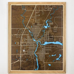 Carte en bois personnalisée découpée au laser, nom personnalisé emplacement ville, décoration d'intérieur de ville, cadeau d'anniversaire de 5 pendaison de crémaillère, Three Rivers, carte du Michigan