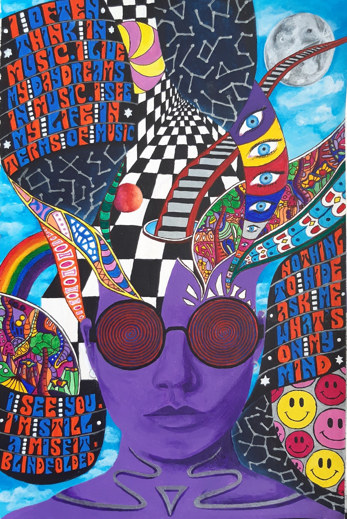 Giclée Print of a trippy/psychedelic mind painting. Title Etsy