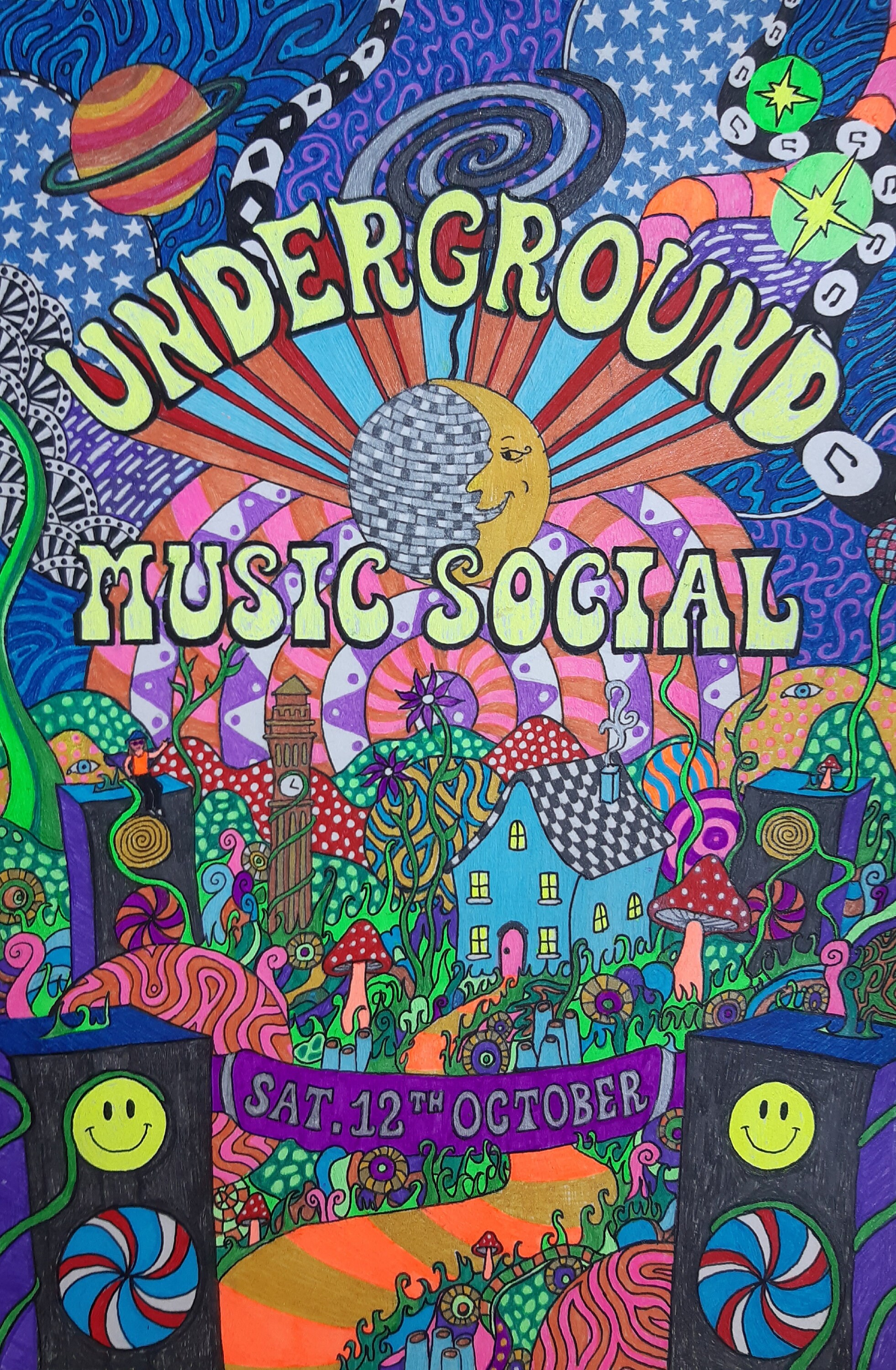 Giclée Print of a Psychedelic/Surreal Underground Music Event Etsy