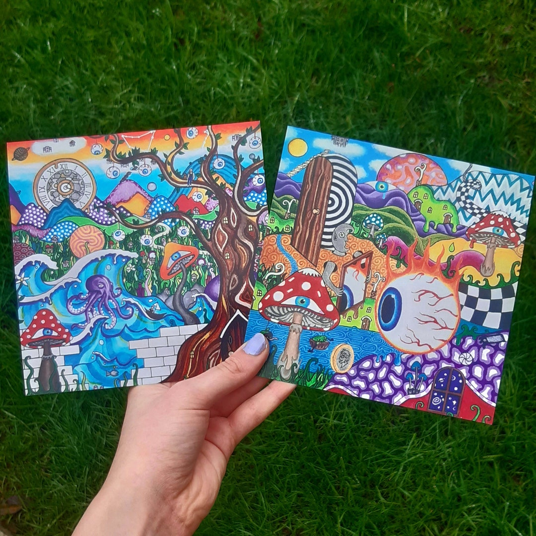 Set of 2 Mini Trippy Psychedelic Prints 148mm X 148mm. - Etsy