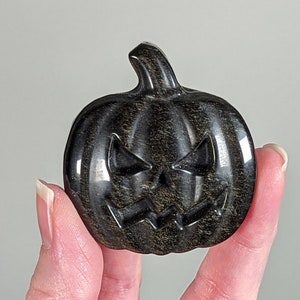 Gold Sheen Obsidian Pumpkin, Golden Obsidian Carved Jack O&#39; Lantern