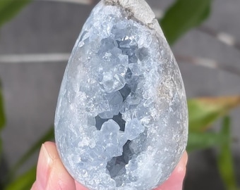 Celestite Egg Cluster from Madagascar, Natural Blue Celestite Geode, Carved Crystal