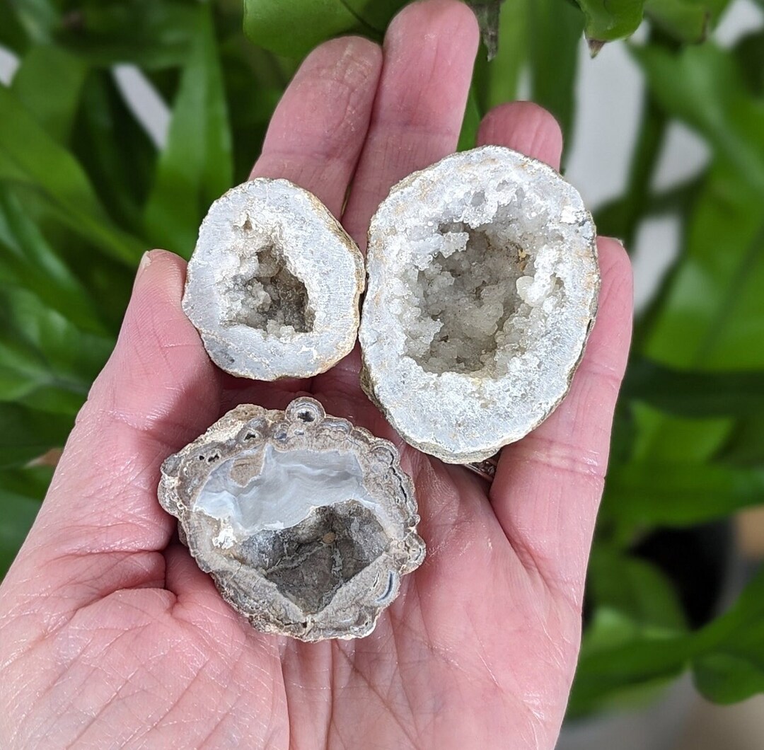Three Cut Geode Half Slices, 2.3oz Lot, Unpolished Quartz and Agate ...