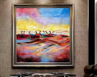 Blest Last Supper-Don Rony-T113-Large Canvas Home Decor Holiday Artwork Texture Abstract Painting Dining Room Wall Art