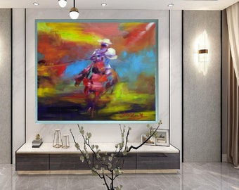 Flag Cawboy-Don Rony-L96-Large Canvas Home Decor Holiday Artwork Texture Abstract Painting Dining Room Wall Art