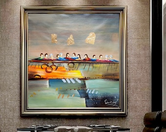 Goldy Last Supper-Don Rony-T111-Large Canvas Home Decor Holiday Artwork Texture Abstract Painting Dining Room Wall Art