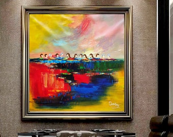 Joyous Last Supper-Don Rony-T109-Large Canvas Home Decor Holiday Artwork Texture Abstract Painting Dining Room Wall Art