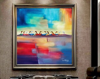 Cheetful Last Supper-Don Rony-T110-Large Canvas Home Decor Holiday Artwork Texture Abstract Painting Dining Room Wall Art