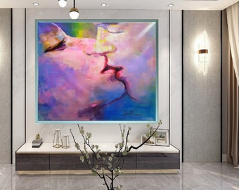 First Kissing-Don Rony-L112-Large Canvas Home Decor Holiday Artwork Texture Abstract Painting Dining Room Wall Art
