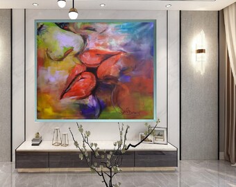 Kiss Honey-Don Rony-L105-Large Canvas Home Decor Holiday Artwork Texture Abstract Painting Dining Room Wall Art