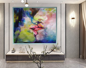Low Lip-Don Rony-L114-Large Canvas Home Decor Holiday Artwork Texture Abstract Painting Dining Room Wall Art