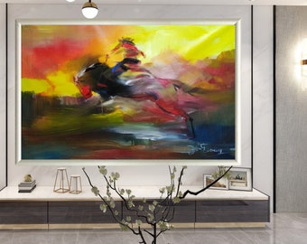 Cawboy in Storm-Don Rony-L88-Large Canvas Decor Artwork Texture Abstract Painting Dining Wall Art