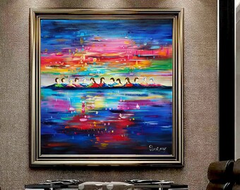 Sparky Last Supper-Don Rony-T108-Large Canvas Home Decor Holiday Artwork Texture Abstract Painting Dining Room Wall Art