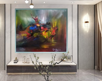 Wild Horse, Cawboy-Don Rony-L90-Large Canvas Home Decor Holiday Artwork Texture Abstract Painting Dining Room Wall Art