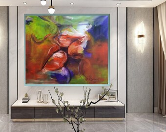 Lips to Lips-Don Rony-L101-Large Canvas Home Decor Holiday Artwork Texture Abstract Painting Dining Room Wall Art