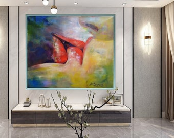 Kiss Hard-Don Rony-L104-Large Canvas Home Decor Holiday Artwork Texture Abstract Painting Dining Room Wall Art