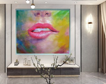 Dreaming Lips-Don Rony-L119-Large Canvas Home Decor Holiday Artwork Texture Abstract Painting Dining Room Wall Art