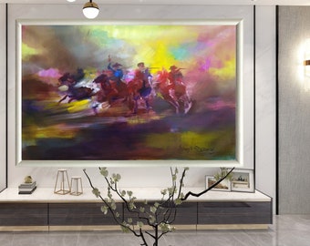 Cawboys at Charge-Don Rony-L89-Large Canvas Decor Artwork Texture Abstract Painting Dining Wall Art