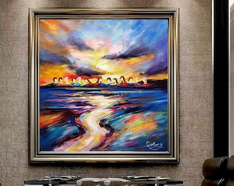 River Last Supper-Don Rony-T107-Large Canvas Home Decor Holiday Artwork Texture Abstract Painting Dining Room Wall Art