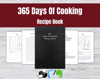 Digital utskrivbar receptbok med 365 sidor med kaloriräknare och kostspecifikationer, kompatibel med GoodNotes, så att du kan spara alla dina recept.